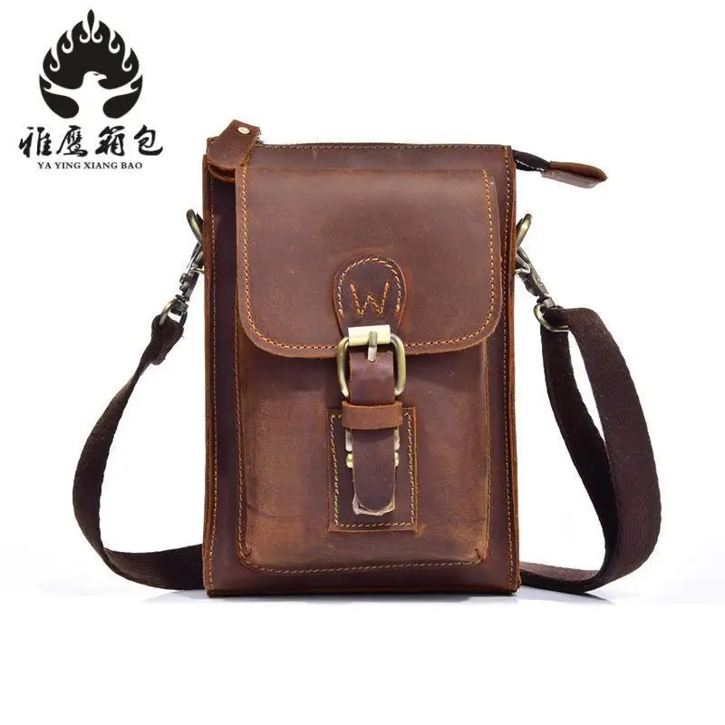 

Crossbody Men Messenger Bags Genuine Leather Belt Bag Men Messenger Bag Vintage Cover Casual Solid Zipper Small Belt Bag