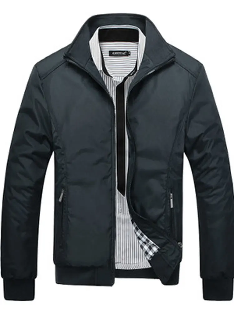 

HEE GRAND 2019 Men's Stand Collar Light Coat Lagre Size Casual Solid Zipper Men's Jacket Loose Rib Sleeve Capless Coat MWJ2598