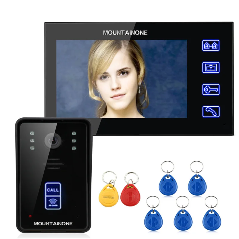 

MOUNTAINONE 7" RFID Video Door Phone Intercom Doorbell Touch Button Remote Unlock Night Vision 1000TV Lines