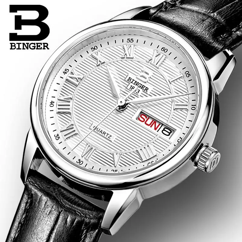 Switzerland Binger watches women fashion luxury watch ultrathin quartz Auto Date leather strap Wristwatches B3037G-1