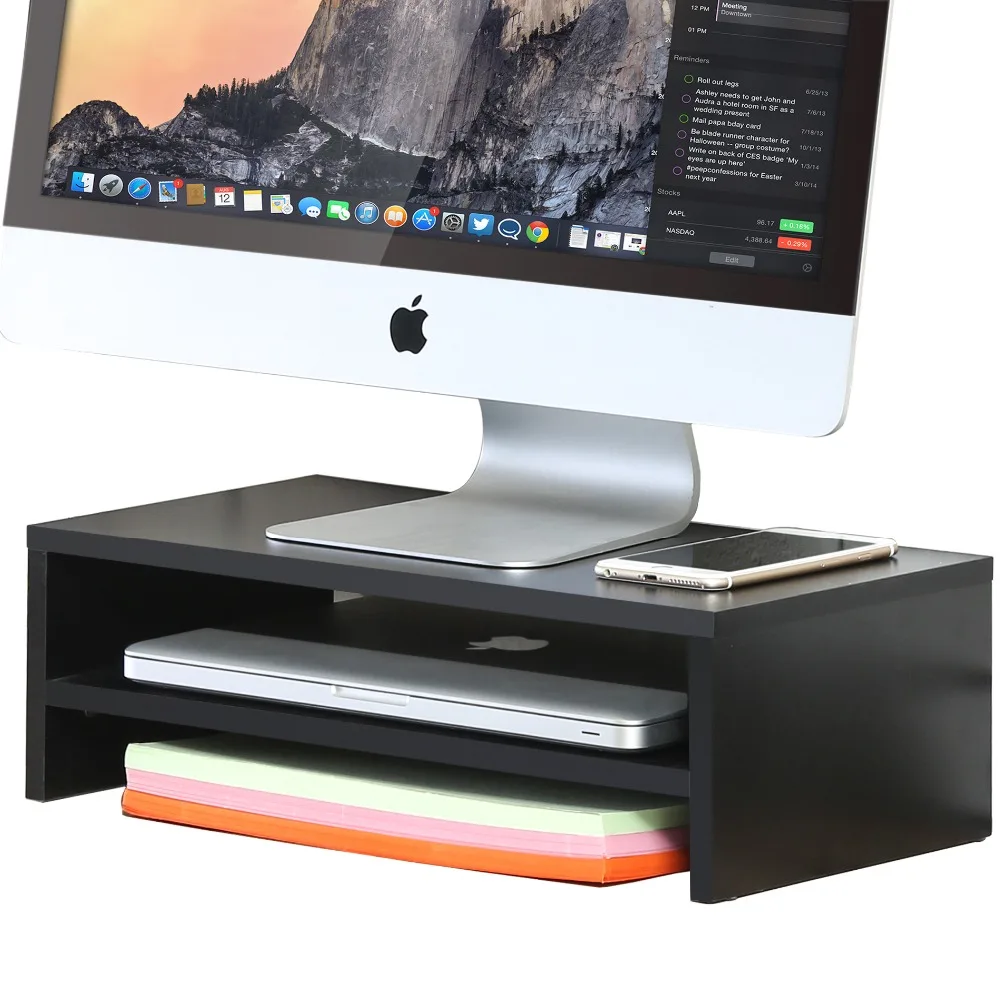 

FITUEYES Wood Monitor Stand Computer Monitor Riser Desktop Organizer TV Shelves Display Shelf Storage Space 2 Tiers Laptop Stand