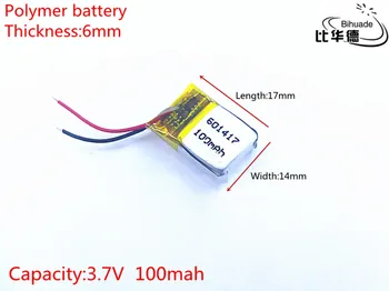 

3.7V 100mAh 601417 Lithium Polymer Li-Po li ion Rechargeable Battery cells For Mp3 MP4 MP5 GPS PSP mobile bluetooth