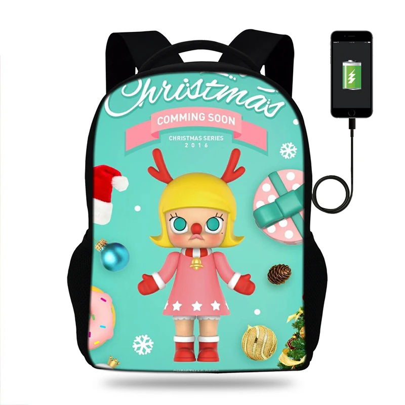 

New Kawaii Cartoon Molly Design Backpack Cute Popular Children Book Bag Teen USB Charge Backpack School Bags for Teenagers girls