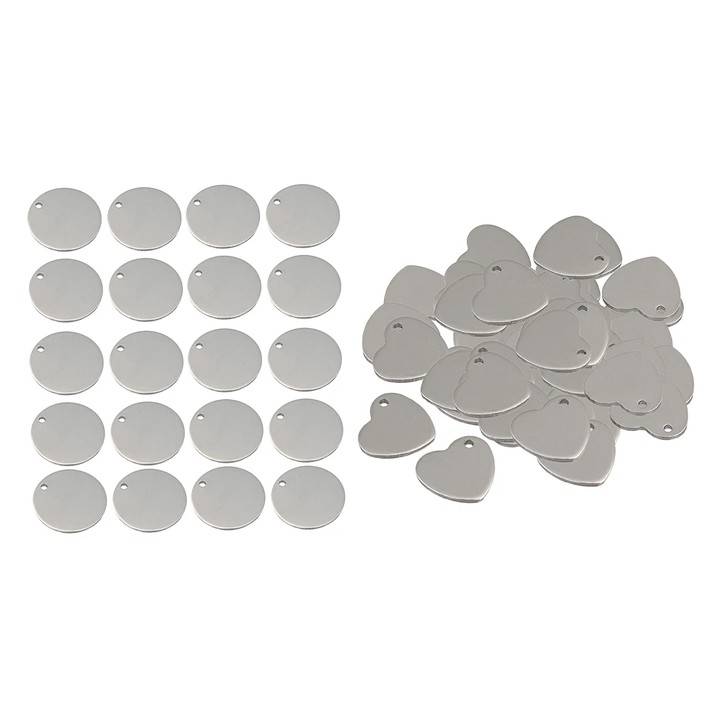 70Pcs 14mm/6mm Stainless Steel Metal Flat Blank Coin Stamping Heart Round with Hole Tag Pendants Charms 14mm Jewelry Making