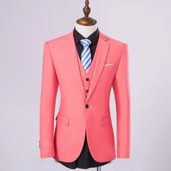 

3 Piece Solid Color Notch Lepel Men Suit One Button Wedding Party Gentleman Costume Homme Fashion Slim Fit Maillot Homme