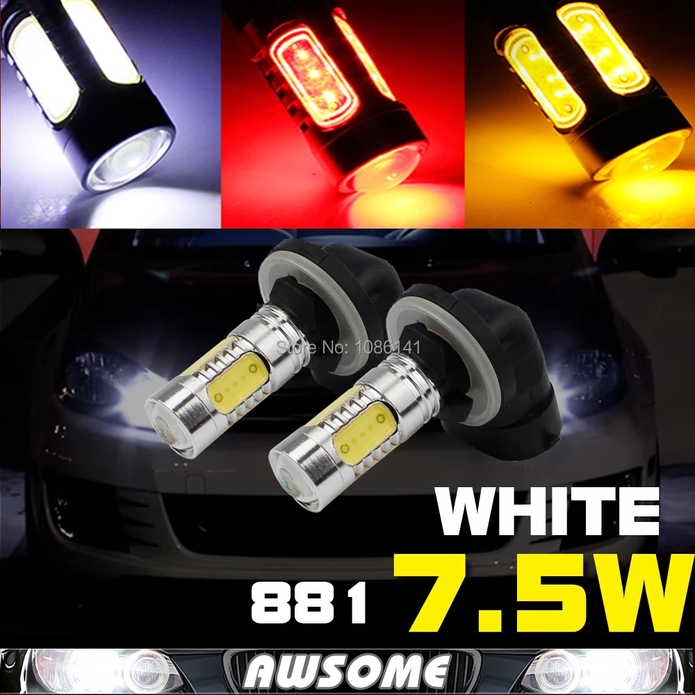 

2x 881 12-24V 7.5W  COB LED HIGH POWER FRONT FOG CAR BULB Fog Driving HeadLights Bulb White Red Yellow/Amber