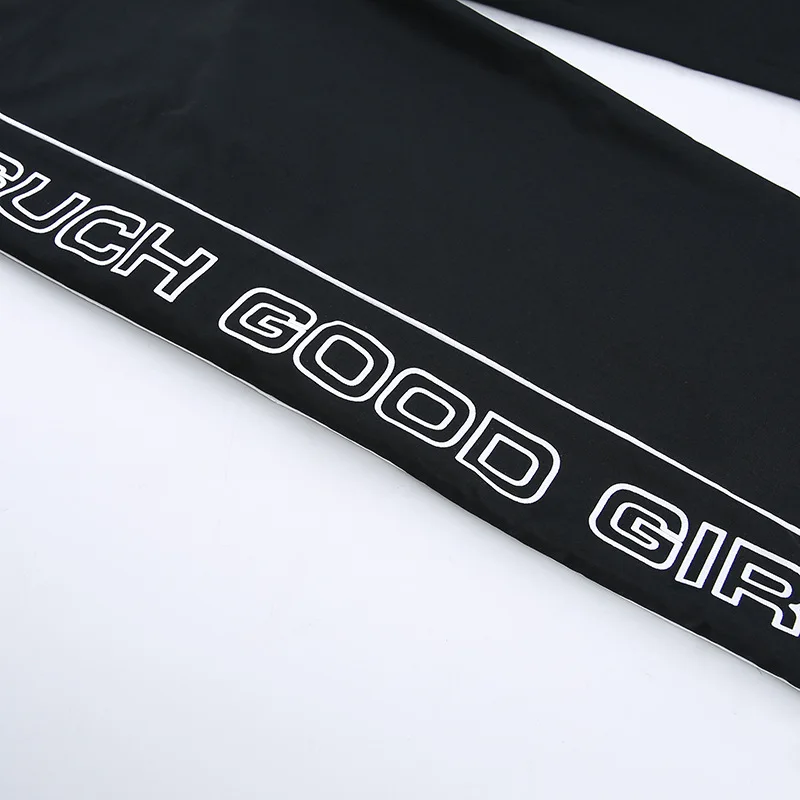 Streetwear Hip Hop Black Cargo Pants Women Casual Joggers Summer Trousers Side Stripe Letter High Waist Women