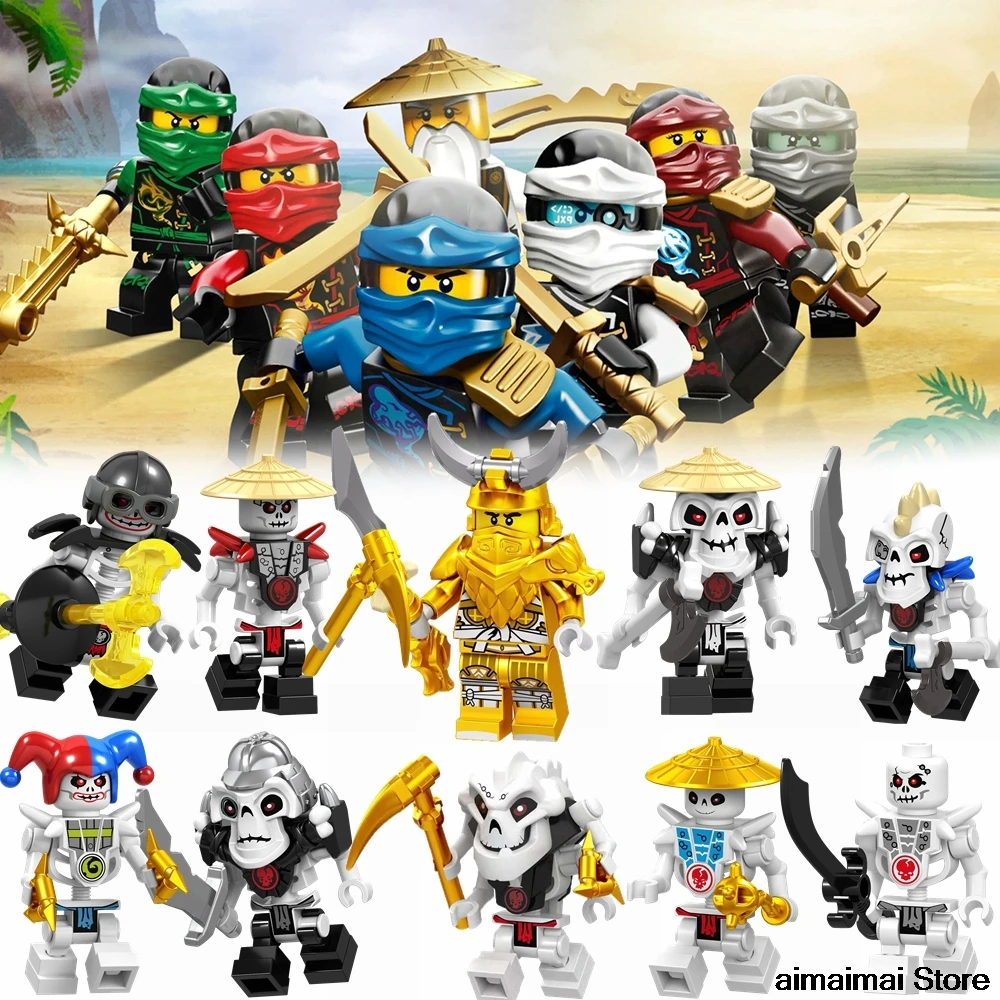 

Legoing Ninja Blocks Figures Bone Soldier Chopov Kruncha Nuckal Frak Jaw Wyplash Krazi Samukai Master Golden Dragon Kid Gift Toy