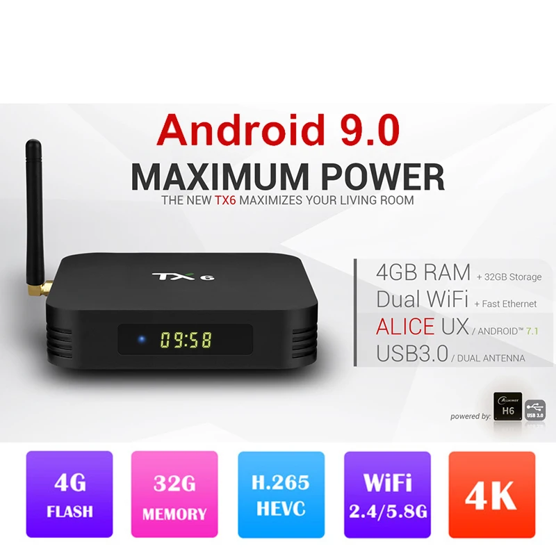 Новинка! Android 9,0 TX6 Android tv BOX Allwiner H6 4G+ 32 GB/64 GB Rom 4K H.265 HD 5/2. 4G Wifi Ip tv подписка M3U Smart tv Box tv