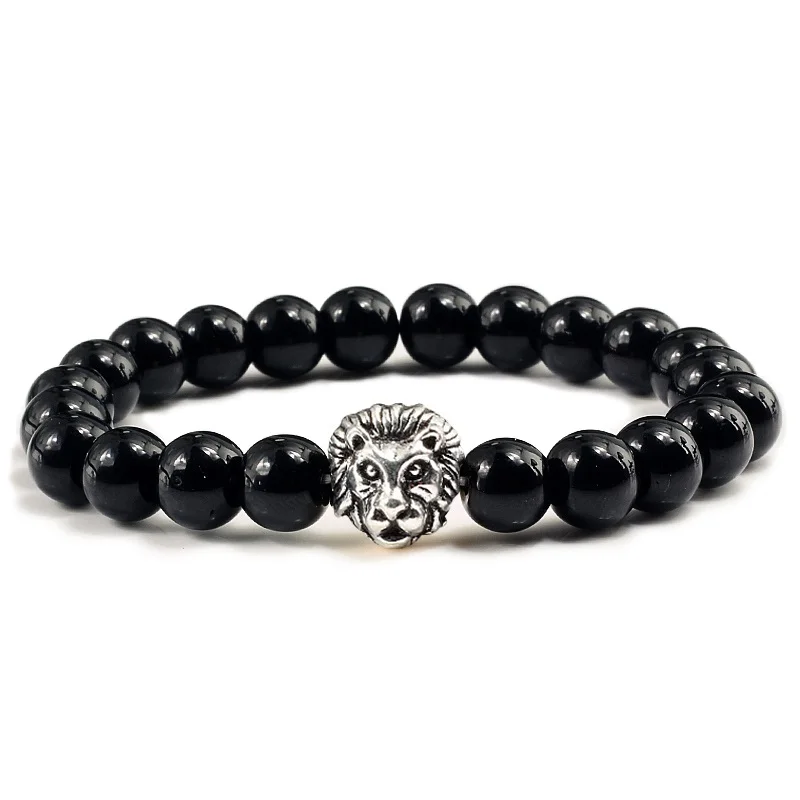 22Bead Bright Sliver Модный браслет из нитей для мужчин Homme натуральный камень из вулканической лавы серебряное золото голова льва из бисера эластичные браслеты Очаровательные подарочные украшения - Окраска металла: 22Bead Bright Sliver