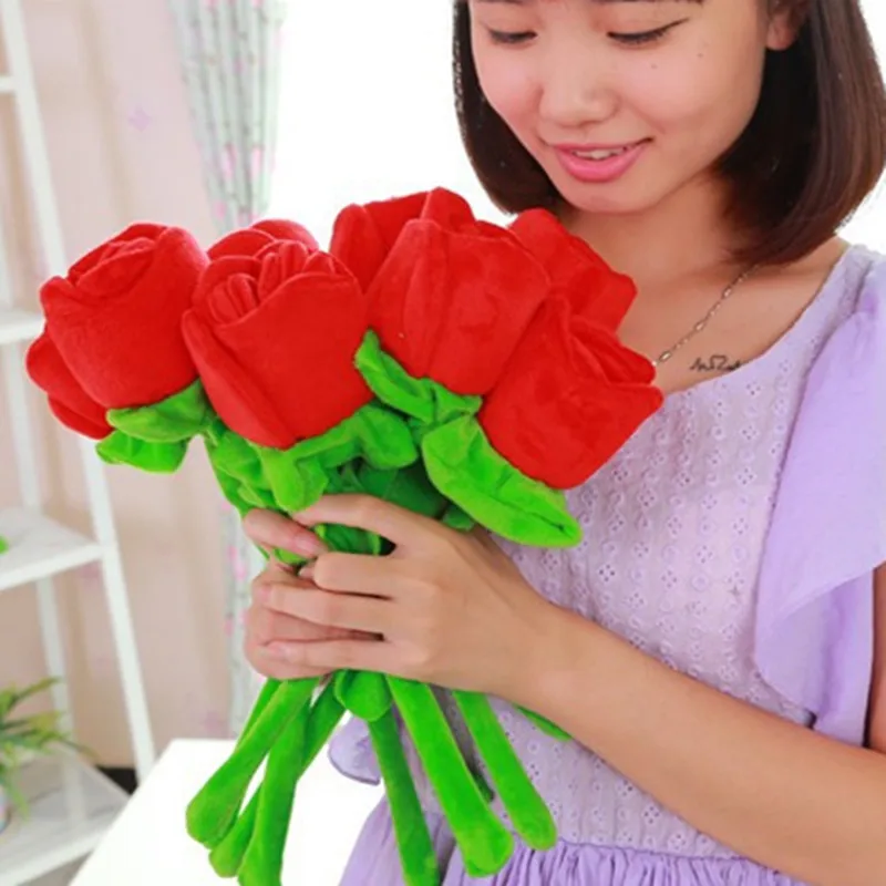 34cm 1/5/10pcs Plush Toy Flower Wedding Flowers Red Rose Wedding Valentines Day Gift For Girls