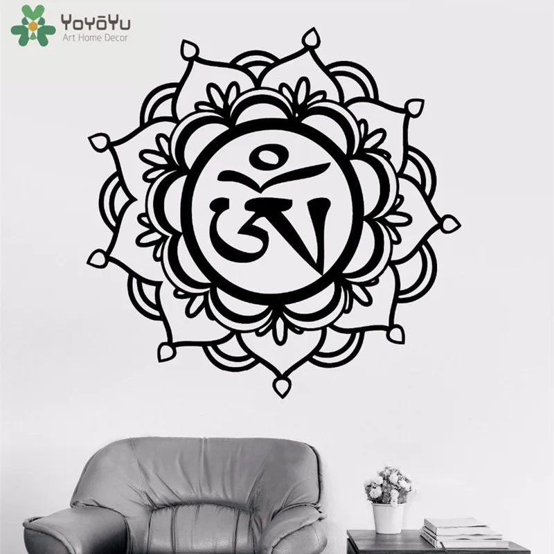 

YOYOYU Wall Decal Buddha Om Sign Wall Stickers Namaste Indian Vinyl Art Mural Zen Mandala Flower Home Decor Removable MuralSY901