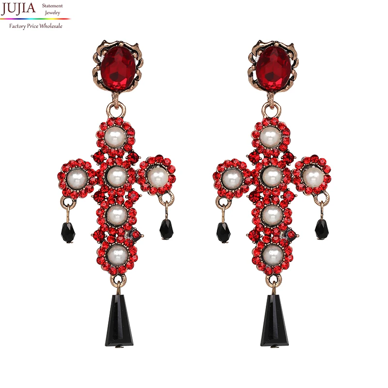 

JUJIA 2 color fashion women big vintage statement Earrings for women cross drop earring
