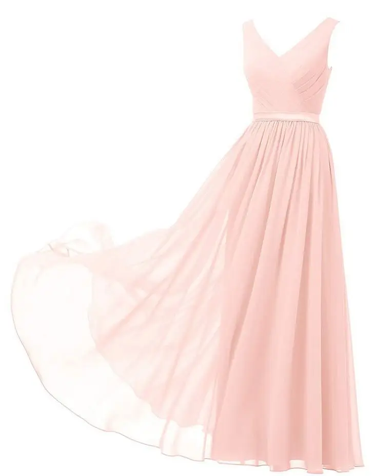 Розовый Vestido madrinha Горячие sexy шифон V шеи линии Королевский синий цвет темно-синий, бордовый мяты бирюзовое украшение фиолетовое платье для невесты длинные - Цвет: Розовый