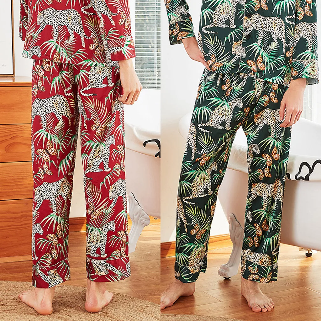 

Men Sleep Pants Male Sleep Clothing Men Simulation Silk Pajamas Lingerie Print Long Sleep Pants パジャマ 2019
