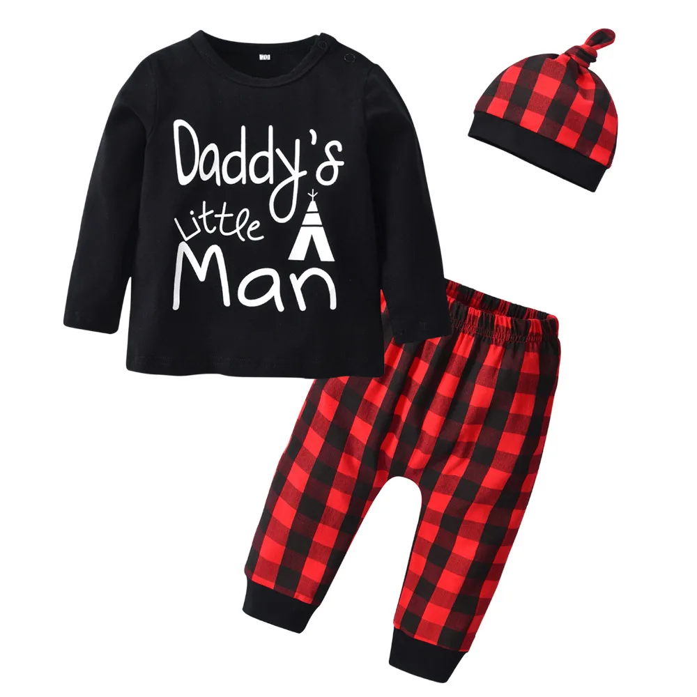 3Pcs Newborn Infant Baby Boys Clothes Set Long Sleeve Cartoon Letter 