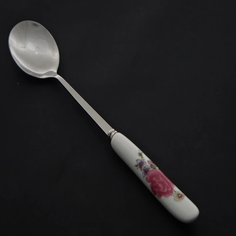 Large spoon BalleenShiny с керамической ручкой, Цветочная кофейная ложка, Длинные чайные ложки для кофе из нержавеющей стали, ложки для кофе, Цветочный десерт, чайная ложка, посуда - Цвет: Large spoon