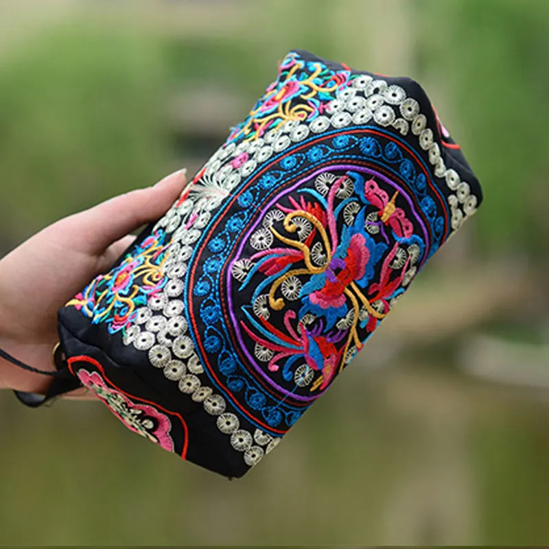 Женский этнический кошелек с вышивкой в виде цветов пионов Национальный Длинный