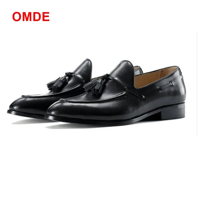 

OMDE Loafers Men Black Genuine Leather Shoes Fashion Handmade Tassel Loafers Slip On Dress Shoes Wedding Shoes For Men