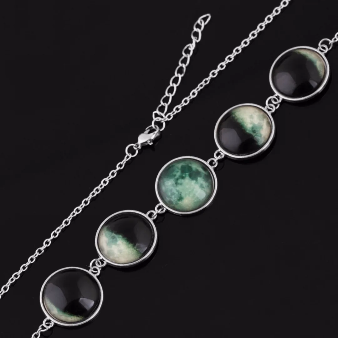 Luminous Glow in the Dark Lunar Moon Phase Glass Dome Cabochon Necklace