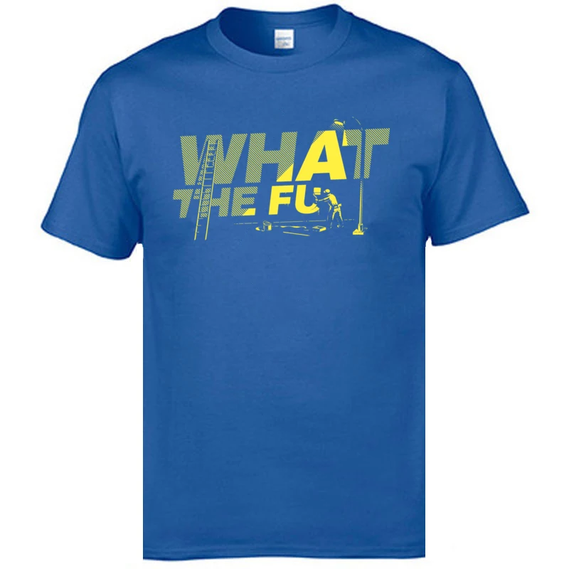 What the Fu Europe Short Sleeve Tops & Tees Summer Round Neck Pure Cotton Men Top T-shirts Europe T-shirts Company What the Fu blue