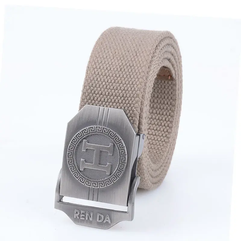 Military Belt High Quality Canvas With Leather Stainless Steel Automatic Buckle Fabric Woven