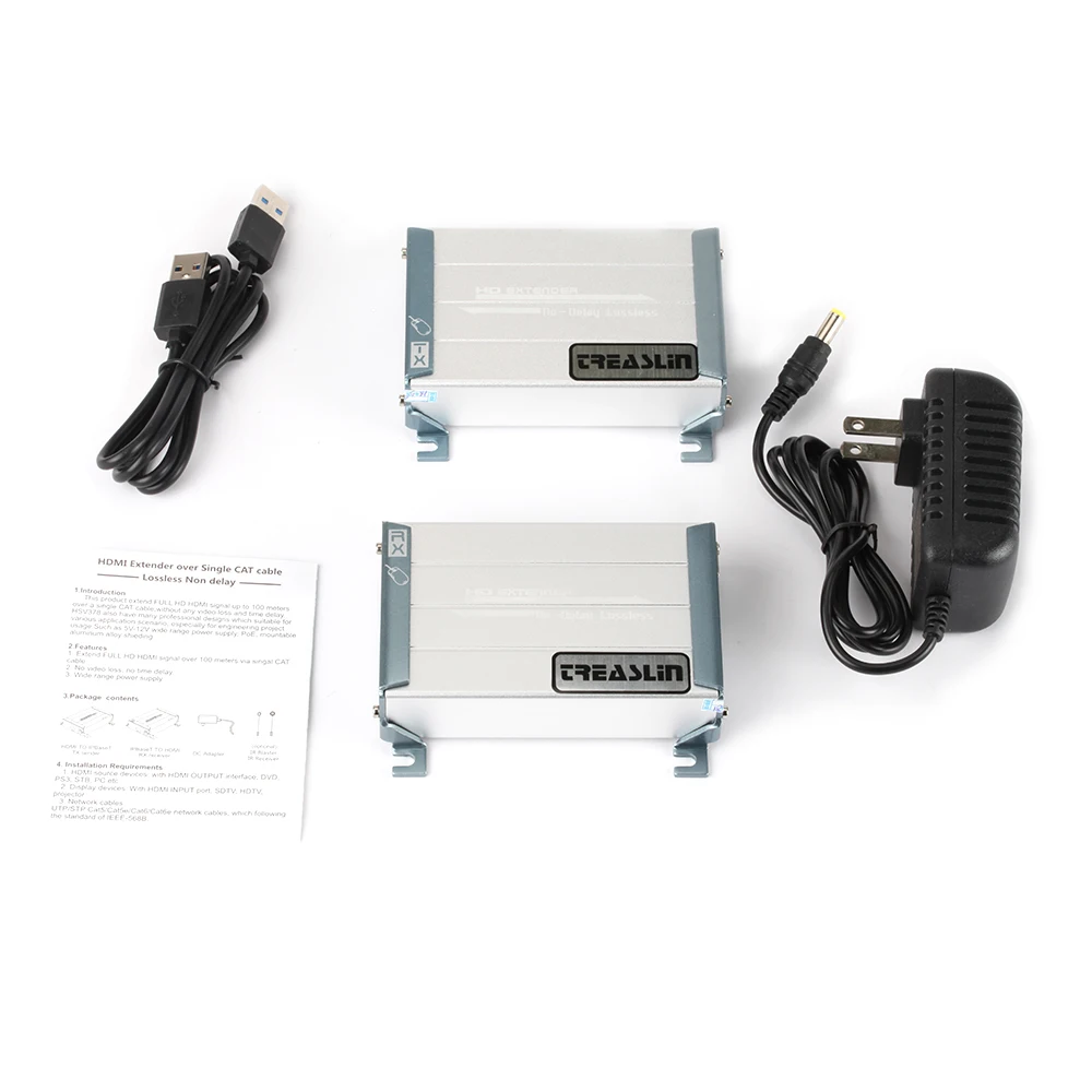 TreasLin PoE USB KVM Console Extender over Single Cat5e Cat6 UTP LAN Cable 1080P Up to
