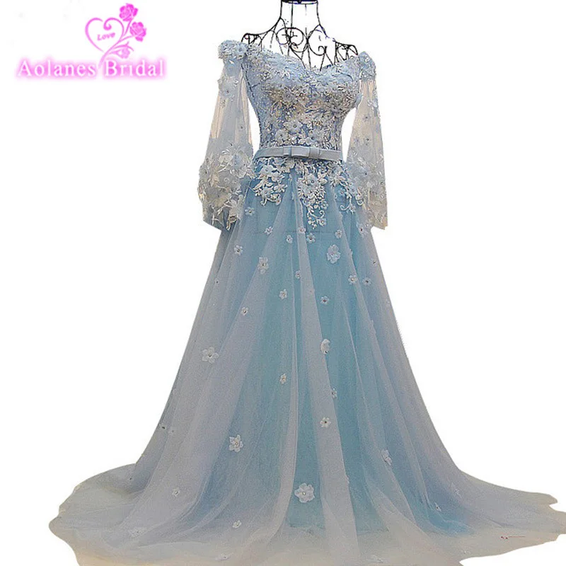 Элегантное Дешевое светло-голубое вечернее платье Vestido Longo De Festa с v-образным