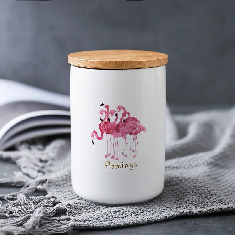 Фламинго банка для хранения бутылок керамический резервуар для хранения с крышкой для кофе специй банка для хранения чая чашка для воды с крышкой кухонный инструмент - Цвет: Six birds