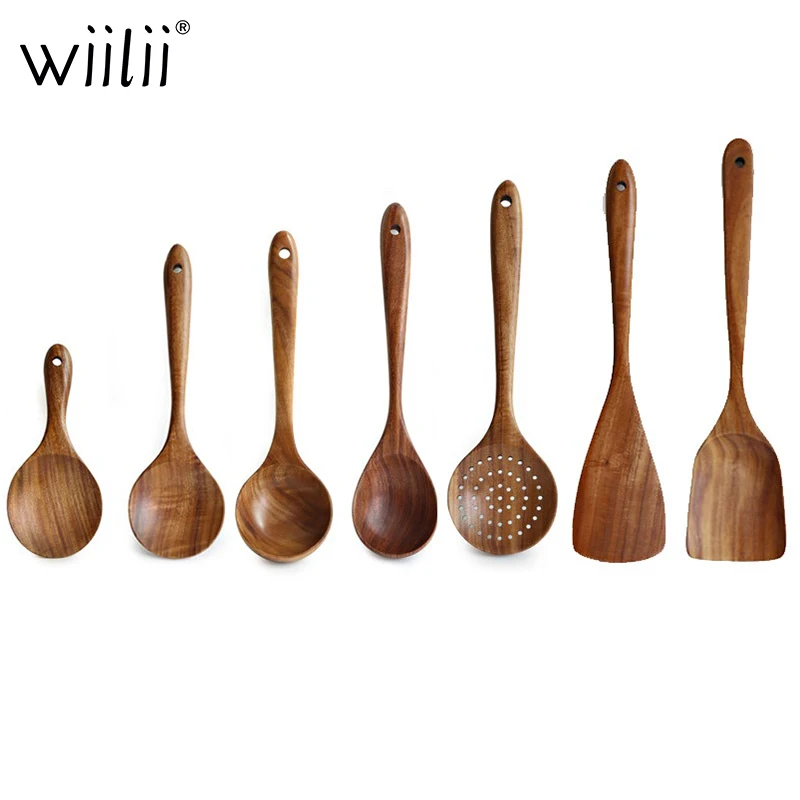 

WIILII Thai Teak Kitchen Spatula For Cooking Cookware Rice Spoon Big Soup Scoop Kitchenware Utensils Supplies