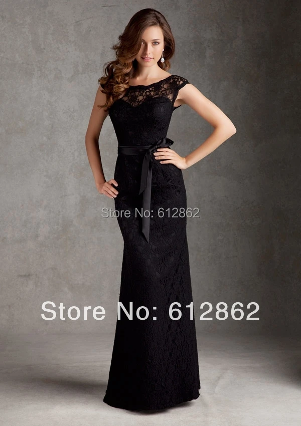 Free Shipping 2017 Cap Sleeve Black Lace Evening Dressin Evening