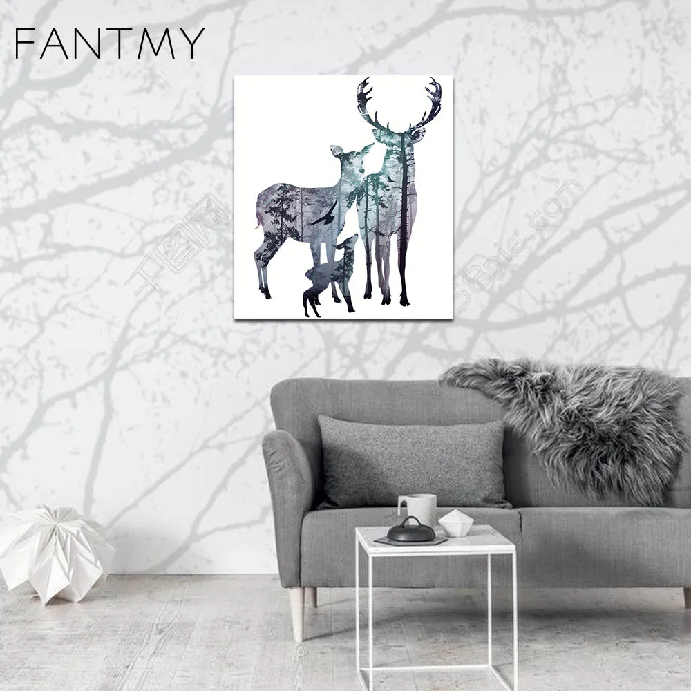 Silhouette Of Deer Head With Pine Forest Canvas Art Print Painting Poster Wall Picture For Home Decoration Home Decor Painting Poster Wall Picturespicture For Wall Aliexpress