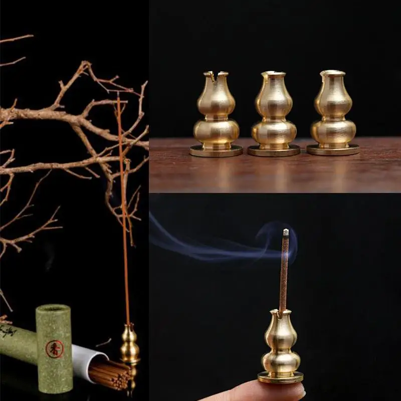 Pure Copper Gourd Shaped Incense Burner Holder Plate Stick Cones