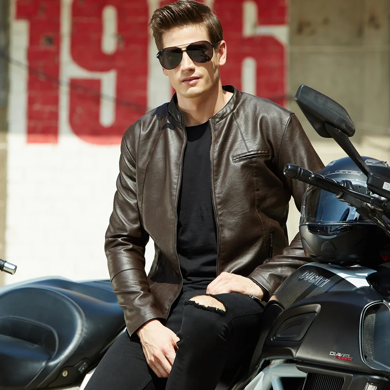  2018 Autumn and Winter Plus Velvet Men's PU Leather Jacket Fashion Casual Men Locomotive Faux Leath