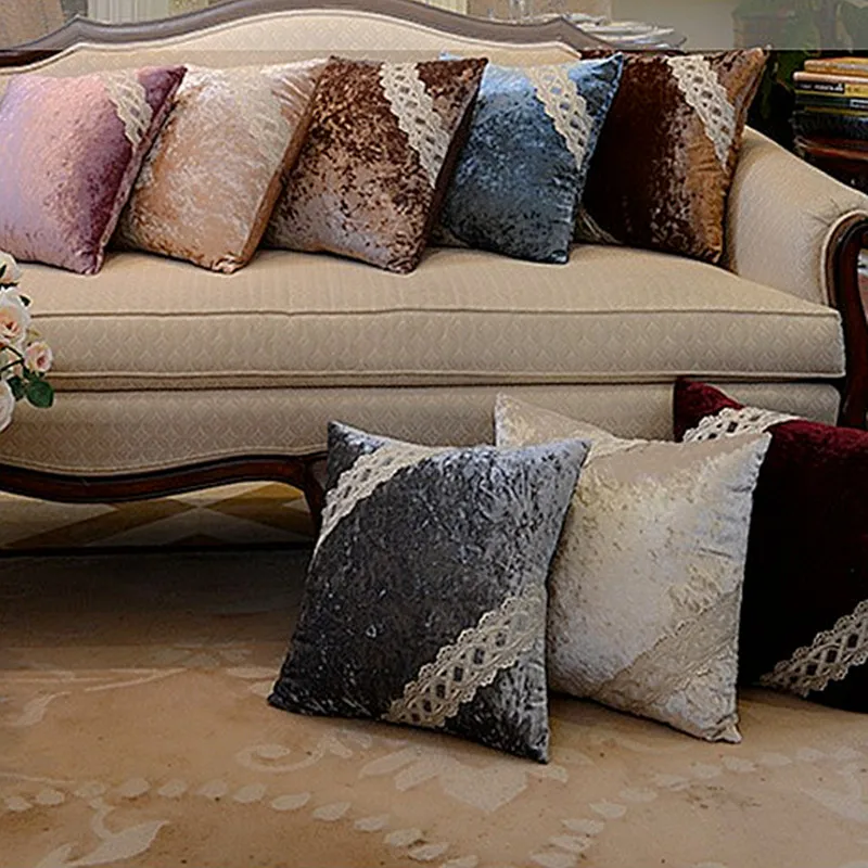 European Luxurious Velour Home Decor Cushion Decoration Lace Pillow