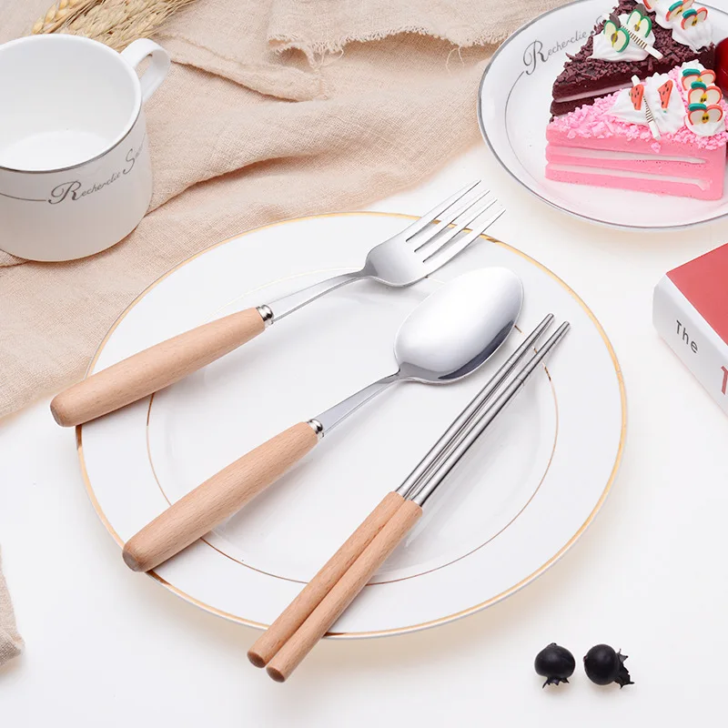 

Children Safe Wooden Utensils Newborn Kid Outdoor Portable Environmental Chopstick Spoon Fork Toddler Stainless Steel Tablewares