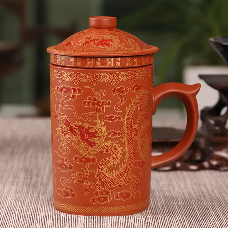 Ретро Традиционный китайский дракон феникс фиолетовая глина чайная кружка с крышкой для заварки ручной работы Исин Zisha чайная чашка 300 мл чайная чашка Подарочная кружка - Цвет: Красный