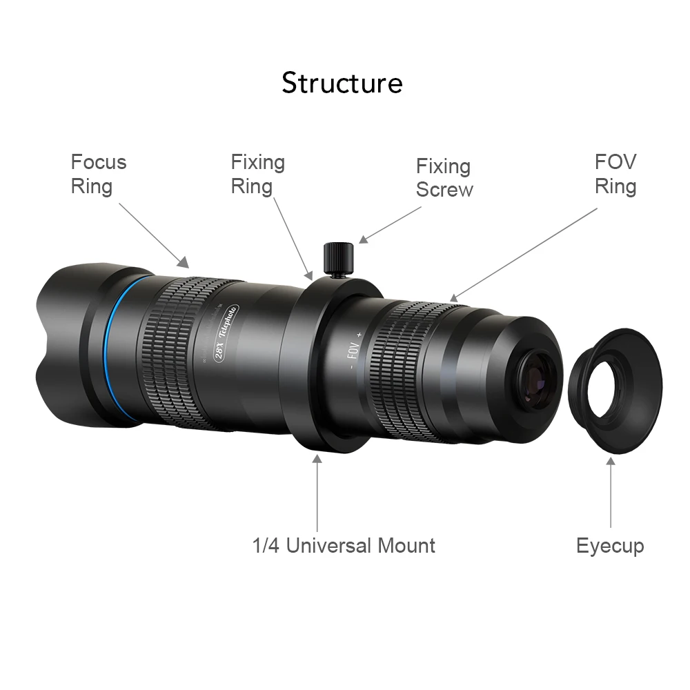 APEXEL Optic Phone Camera Lens HD 28X Metal Telescope Lens Monocular With Mini Selfie Tripod For iP