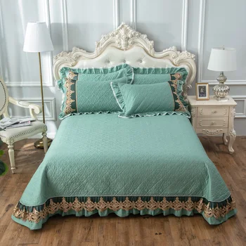 

Queen King Size 3Piece Bedspread Set Reversible Floral Coverlet Set Solid Lace Edge Quilted Bed Cover Coverlet with Pillowcases