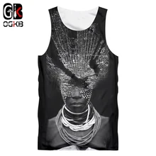 OGKB летний топ для женщин/мужчин с 3d принтом африканская леди с necklace ем майка на бретельках футболки тренировки фитнес Повседневный жилет