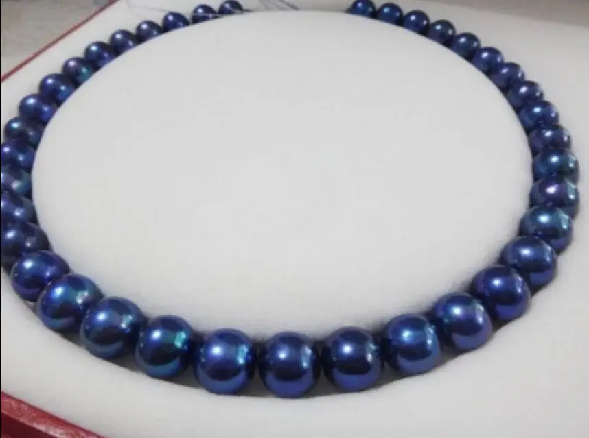 

Free Shipping >>>>> 18''10-11mm Genuine BLACK BLUE TAHITIAN pearl necklace14K