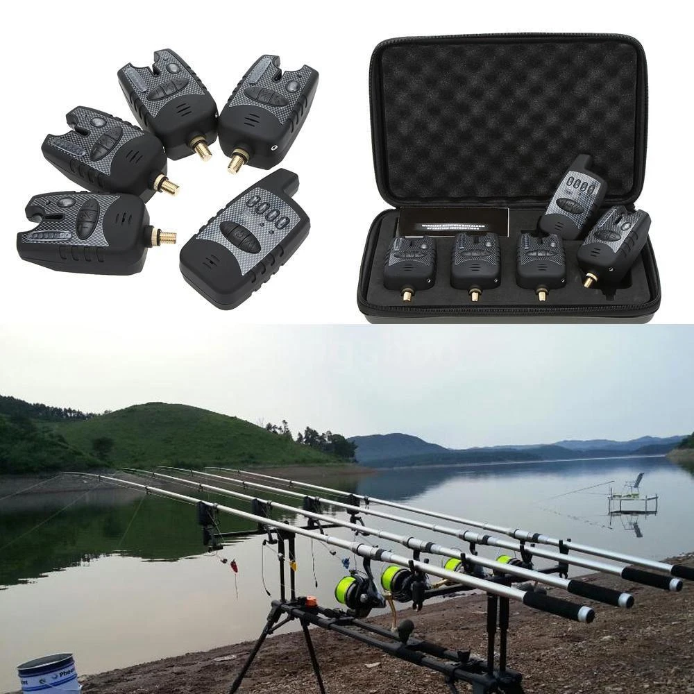 

Lixada Wireless Digital Fishing Alarm Set 4 Fishing Bite Alarm + 1 Receiver in Case for Carp Fishing