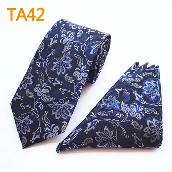 

SCST Brand Blue Floral Print Necktie Mens Wedding Necktie Silver Silk Ties For Men Tie With Match Handkerchiefs 2pcs Set A096