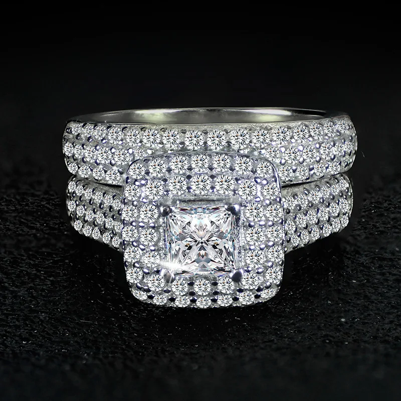 Moonso класса люкс! 925 пробы Серебряное кольцо набор обручальное кольцо обручальное модное кольцо для невесты женское ювелирное изделие по индивидуальному заказу LR3400S