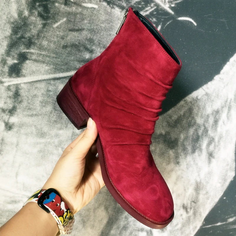 2017 Suede Leather Fashion Ankle brand Boots Pleated Popular Women Shoes Luxury designers Short Boots European New Shoes A6627