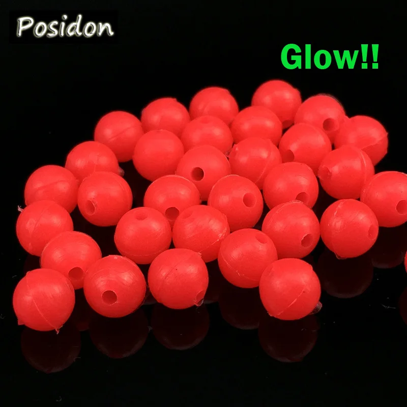 Posidon 1000 шт./пакет, различные размеры, красный круглый светящаяся плавающая наживка, бусины для рыбалки, светящиеся бусины, светящиеся мягкие шарики для рыбалки