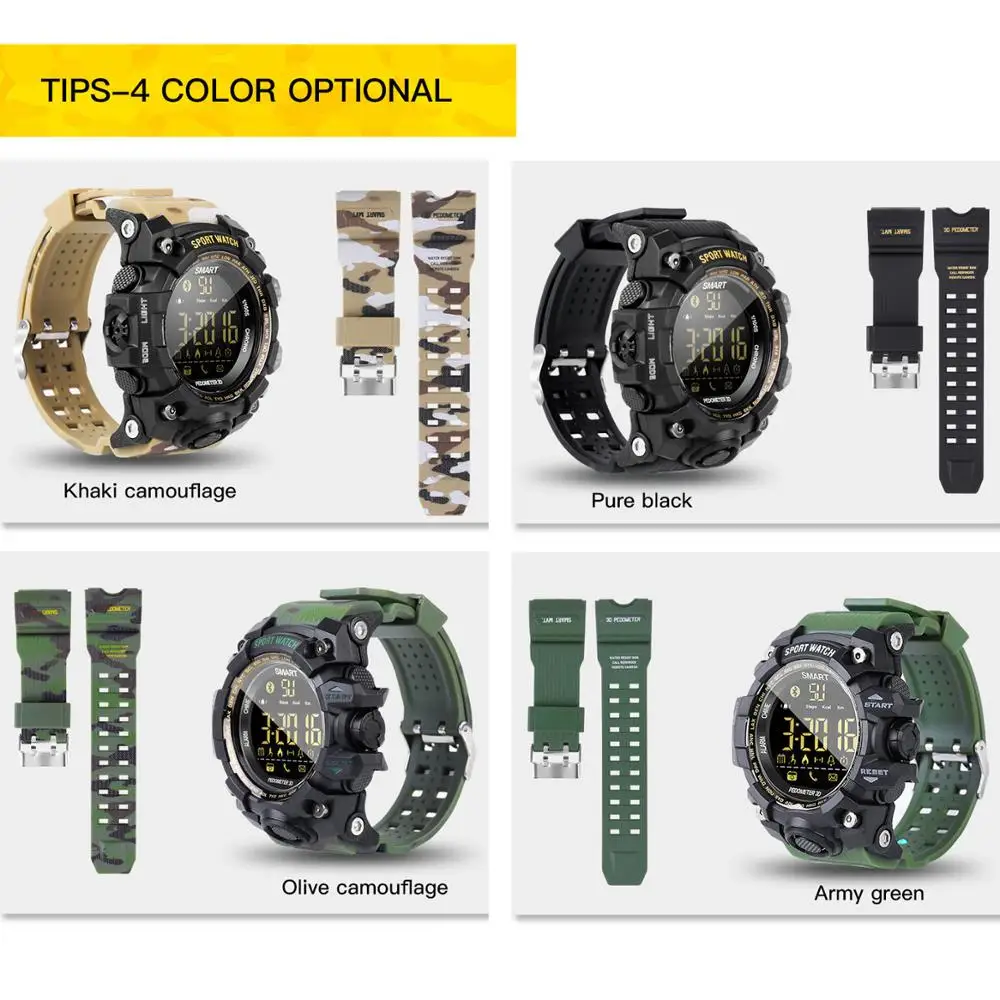 VESTMADRA EX16S Sport Bluetooth Smart Watch IP67 Waterproof Pedometer Smartwatch Alarm Clock Stopwatch Long Standby Wristwatch