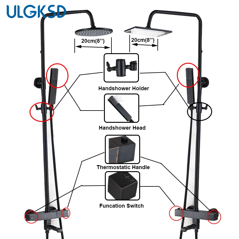 

ULGKSD Bathroom Thermostatic Shower faucet Rain Shower Faucets Valve Handshower head Sprayer Mixer Water Bath Tap