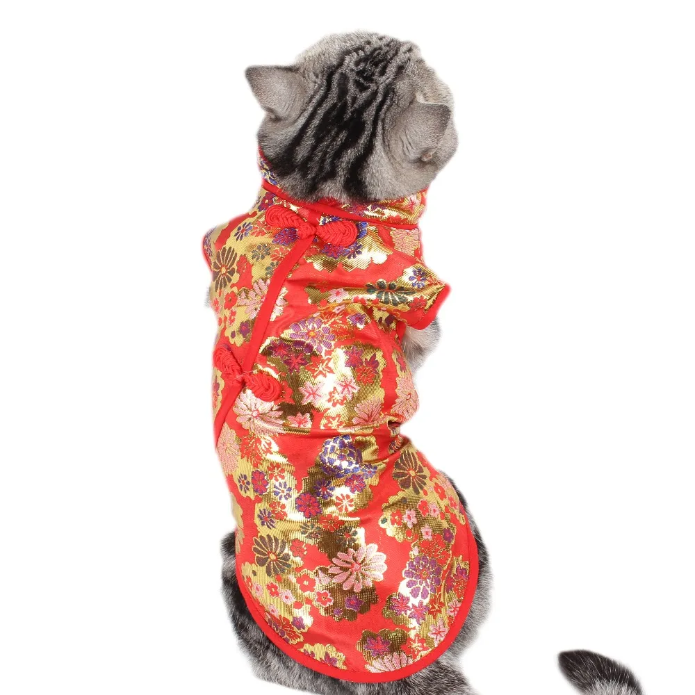 Платья Cheongsam с кошками и собаками атласные платья вышитыми цветами в китайском
