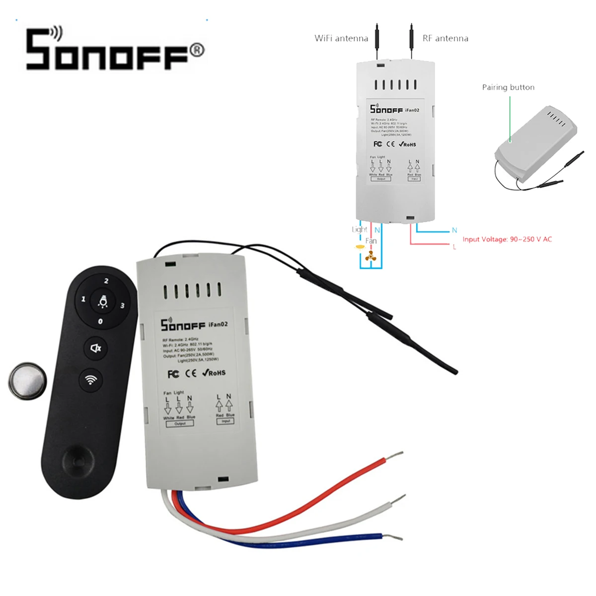 

Sonoff iFan02 drive intelligent automation mobile phone android IOS 2.4G RF Remote intelligent fan switch with